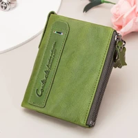 contacts womens leather wallet small bifold compact credit card case purse for ladies with zipper pocket genuine leather wallet