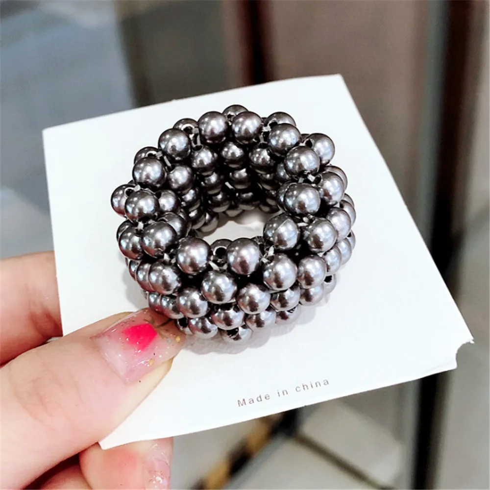 Жемчужные бусы Scrunchies модная эластичная, для волос веревки для женщин хвост держатели резины - Цвет: Серебристый
