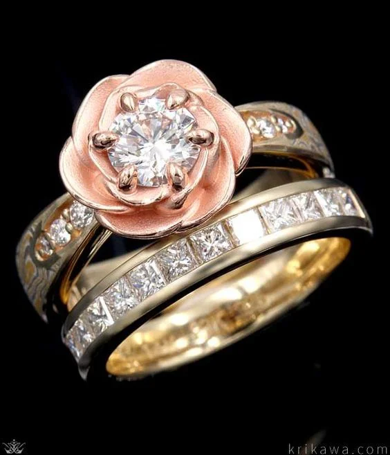 

2Pcs/Set Exquisite Pink Sapphire Flower Ring Anniversary Proposal Jewelry Women Engagement Wedding Band Ring Set Birthday Party