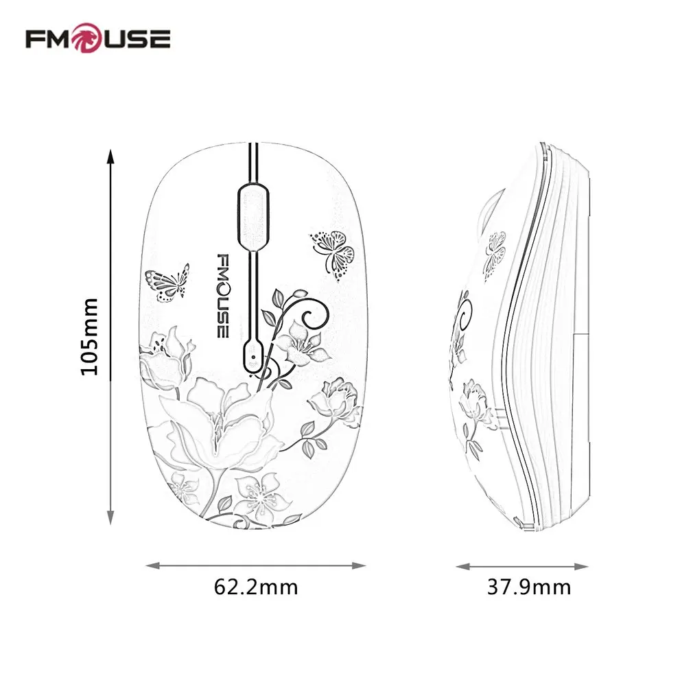 

Fmouse 2.4G Wireless Mouse Super Quiet Exquisite Appearance 1600DPI Laptop Notebook Computer Wireless Optical Mouse Battery 1600