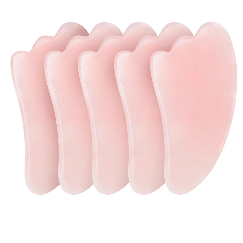 

5pcs Natural Jade Gua sha Scraping Massage Scraper Face Massager Board Rose Quartz Agate Acupoint Facial Eye Care
