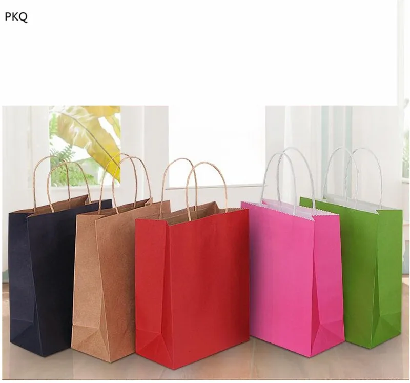 Цветной маленький Подарочный пакет из крафт бумаги с ручкой для свадьбы дня