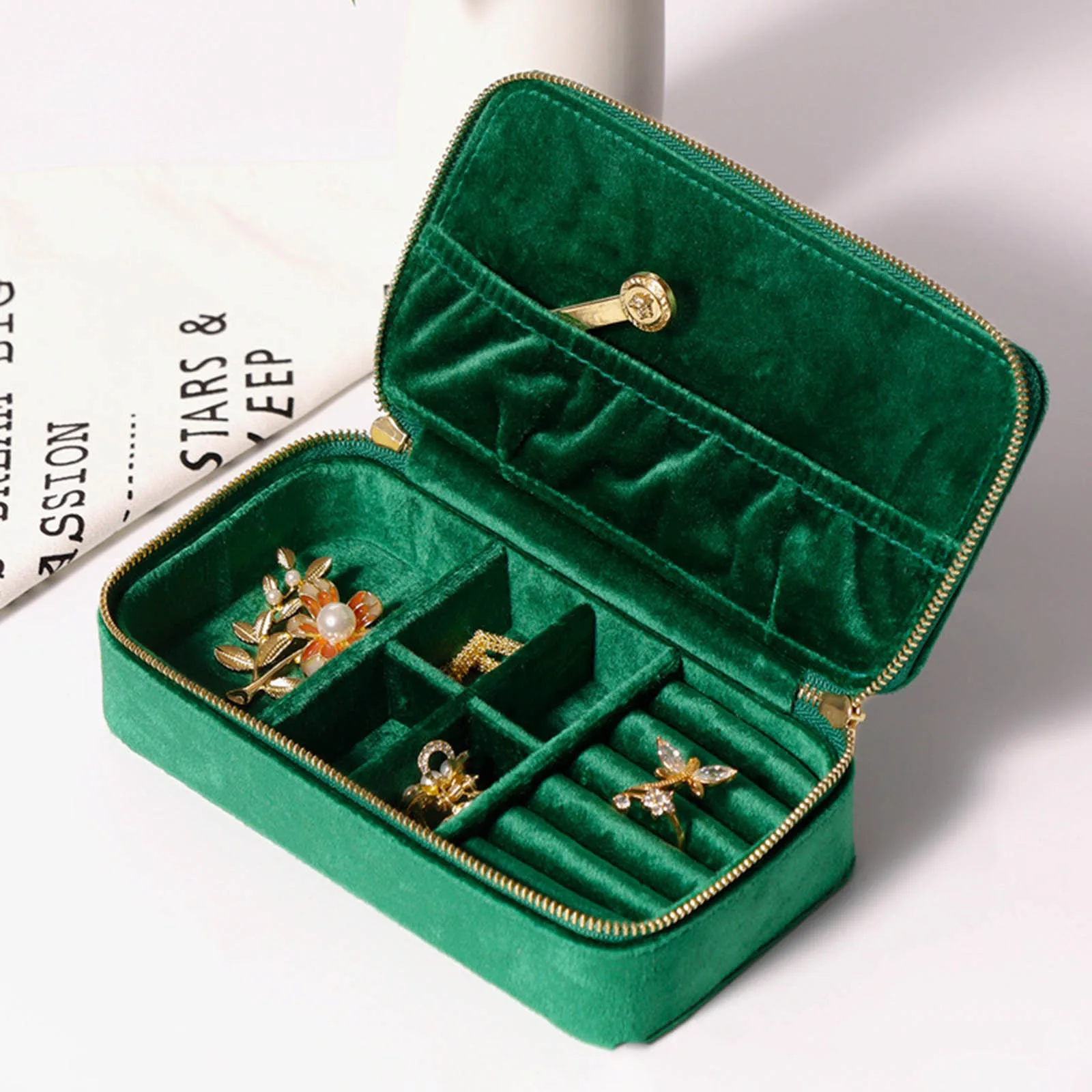 Luxury Velvet Jewelry Box Storage Rings Earrings Display Rectangle Jewelry Organizer Box Portable Jewelry Box Women Gifts,1PC
