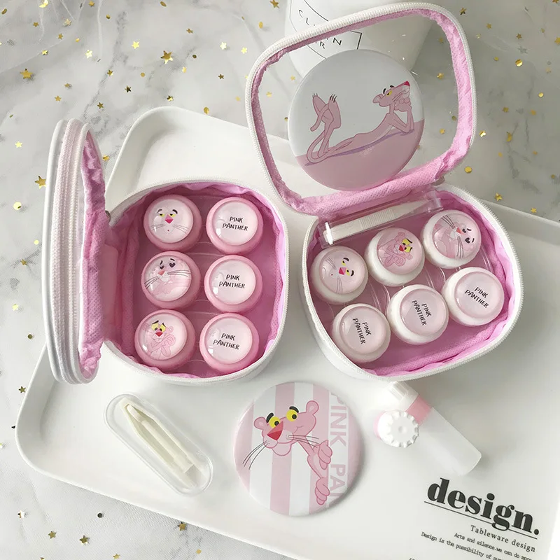 Милый розовый чехол для контактных линз с мультяшным рисунком простой