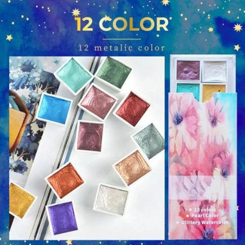 

Watercolor Pigment 12 Colors Portable Solid Paint Painting for Beginner Artist SGA998