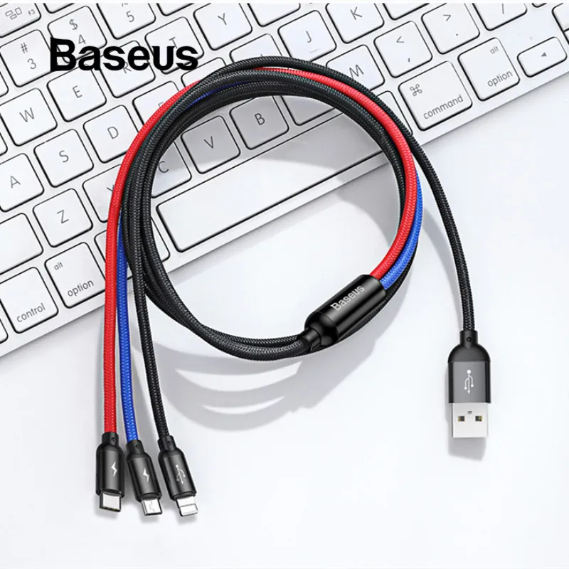 Baseus 3 в 1 USB кабель для iPhone Xs Max Xr X 3.5A зарядное устройство Micro USB кабель type C кабель для Android Мобильный телефон шнур
