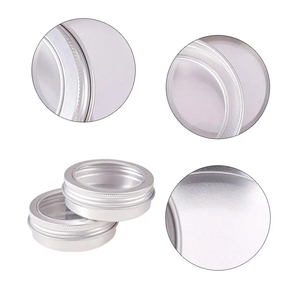 30pcs 150ml Round Aluminium Tin Cans Jewelry Beads Storage Containers Portable Cosmetic Cream Sample Jar with Clear Window