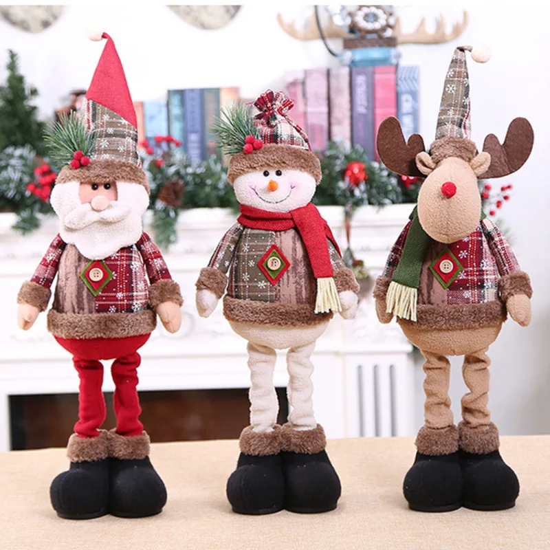 

Christmas Decorations Toys Christmas Tree Decor Snowflake Plaid Retractable Elk Santa Snowman Plush Dolls Kids New Year Gift