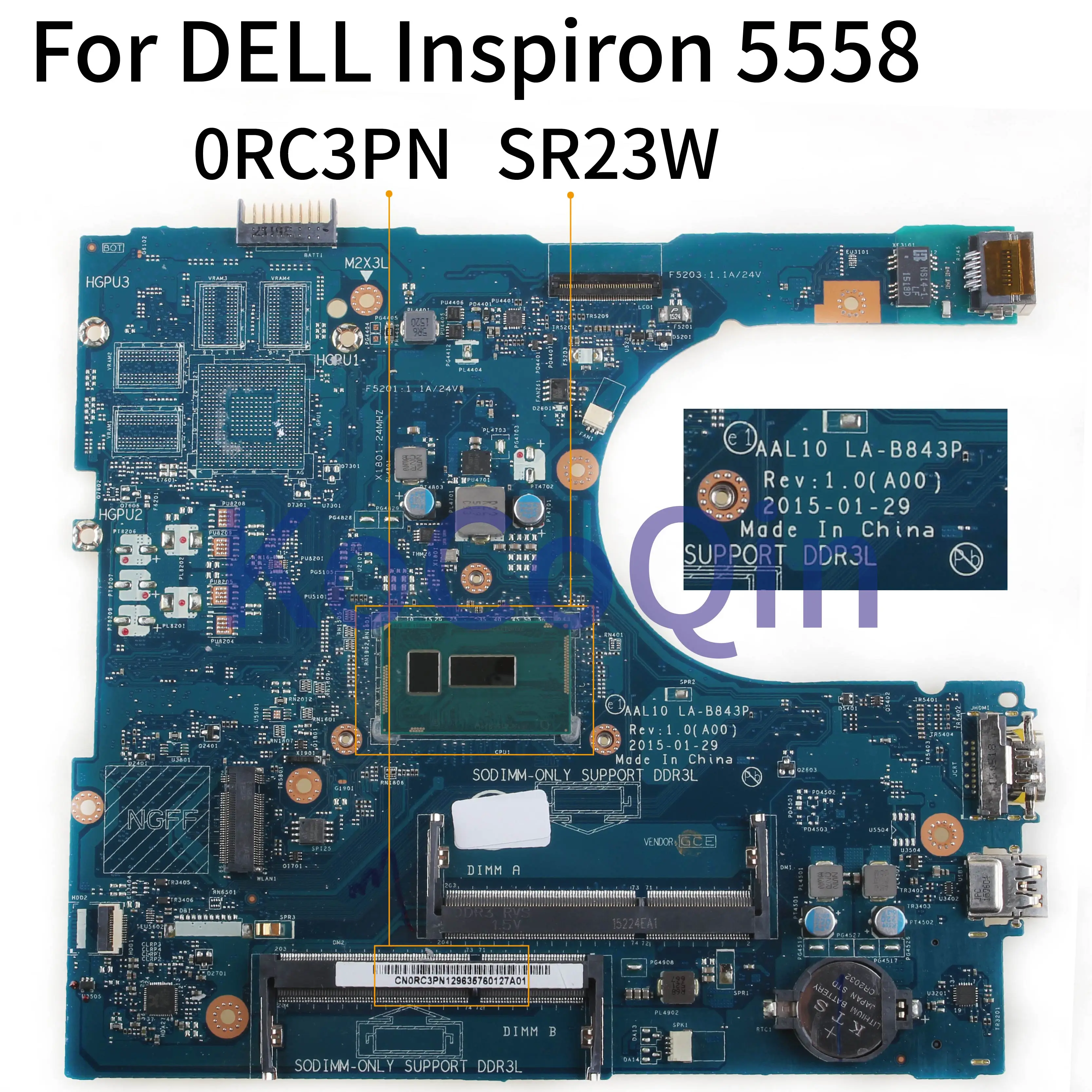 KoCoQin материнская плата для ноутбука DELL Inspiron 5458 5558 5758 I7 5500U SR23W AAL10 LA B843P CN 0RC3PN