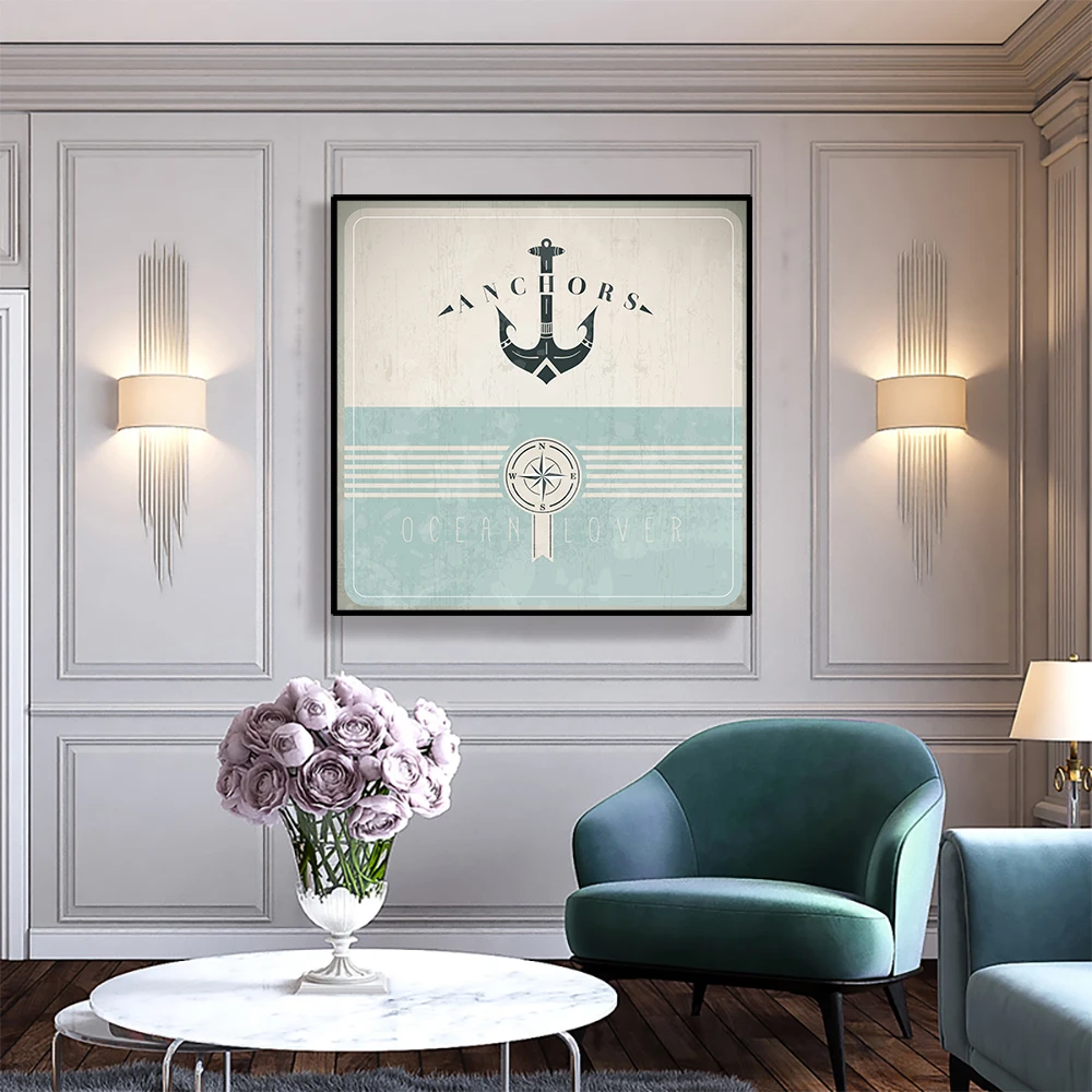 

Canvas Art Painting Ocean Lovers Anchor and compass Wall Decor Art Poster Picture Modern Home Decoration For Office Living room