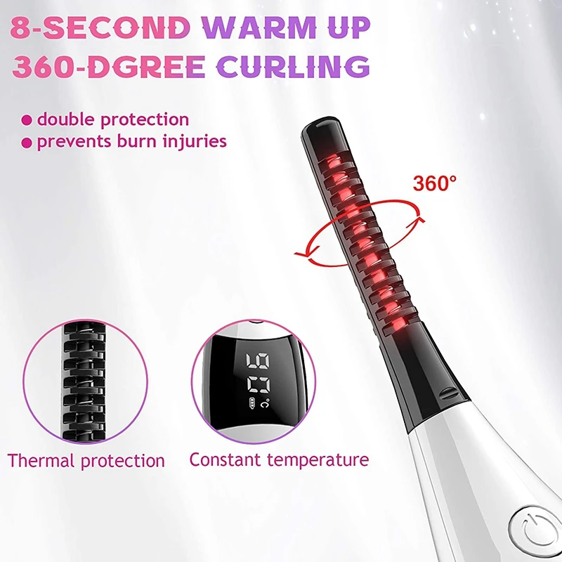 

Ladies Heated Eyelash Curler Electric Eyelash Curler Comb with Display 4 Temperature Levels, Safe, Rechargeable, Durable