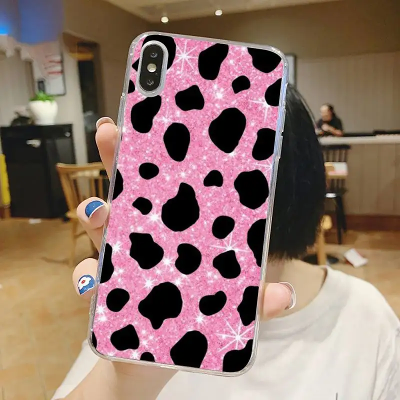 

Gold pink milk cow print pattern Phone Case Transparent for iPhone 6 7 8 11 12 s mini pro X XS XR MAX Plus