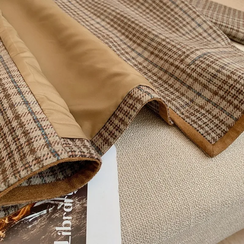 

Women O-Neck Plaid Wool Cardigan Coat Autumn Winter Loose Single Breasted Straight Jacket Casual Office Lady Outerwear S-L