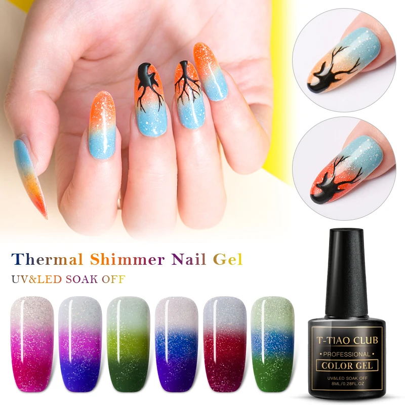 T TIAO CLUB термальный мерцающий гель для ногтей блеск 3 цвета Температура Изменение
