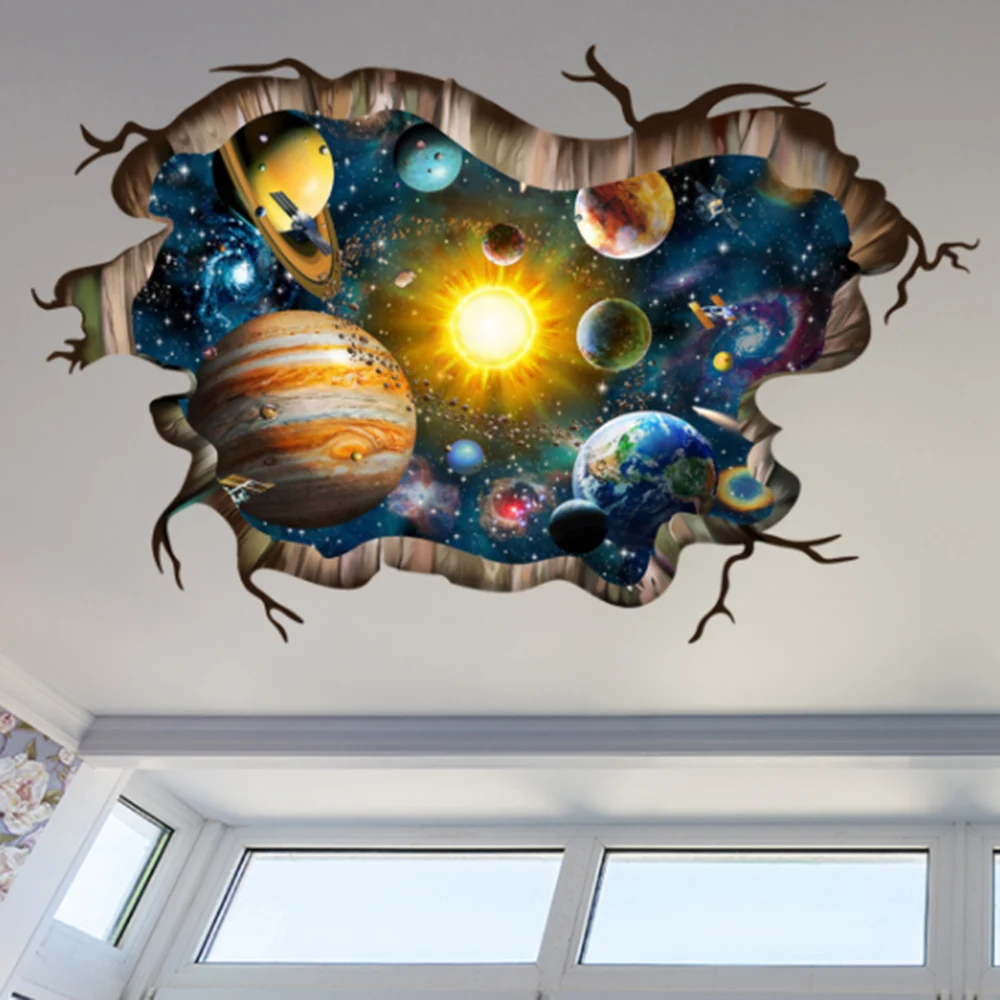 

3D Universe Planet Wall Stickers For Ceiling Roof window sticker Mural Decoration DIY Kids Bedroom Ceiling Home Decoration