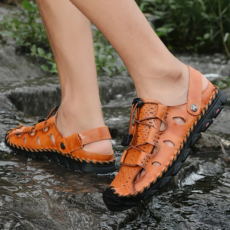 

Summer Home Slippers Summer Men Fashion 2020 Leather Shoes Breathable Sandals Male Beach Man Zapatos Verano Hombre