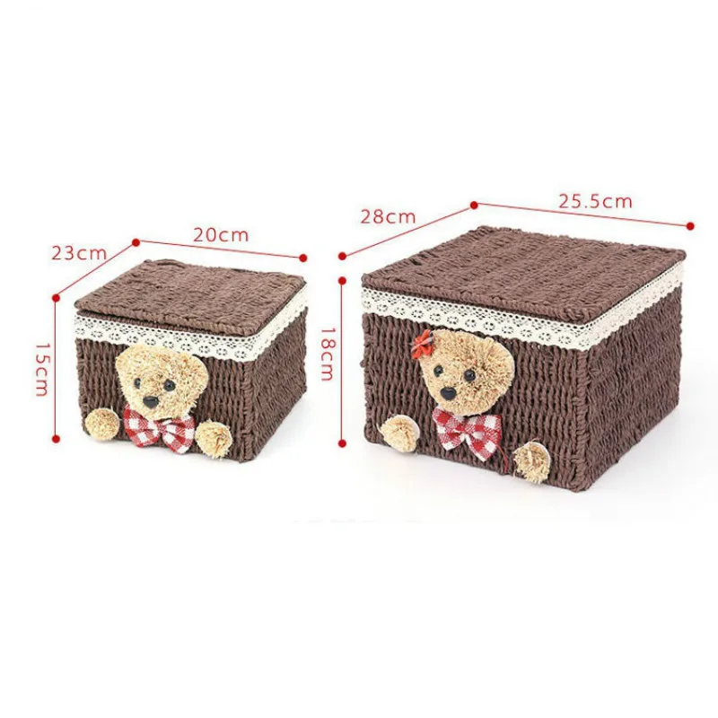 Мультяшный медведь натуральная плетеная корзина из ротанга Настольная