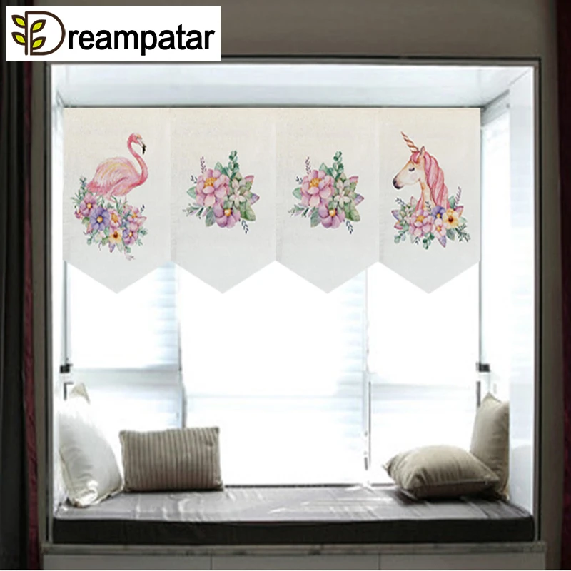 Современная льняная занавеска Dreampatar с принтом фламинго декоративная Короткая