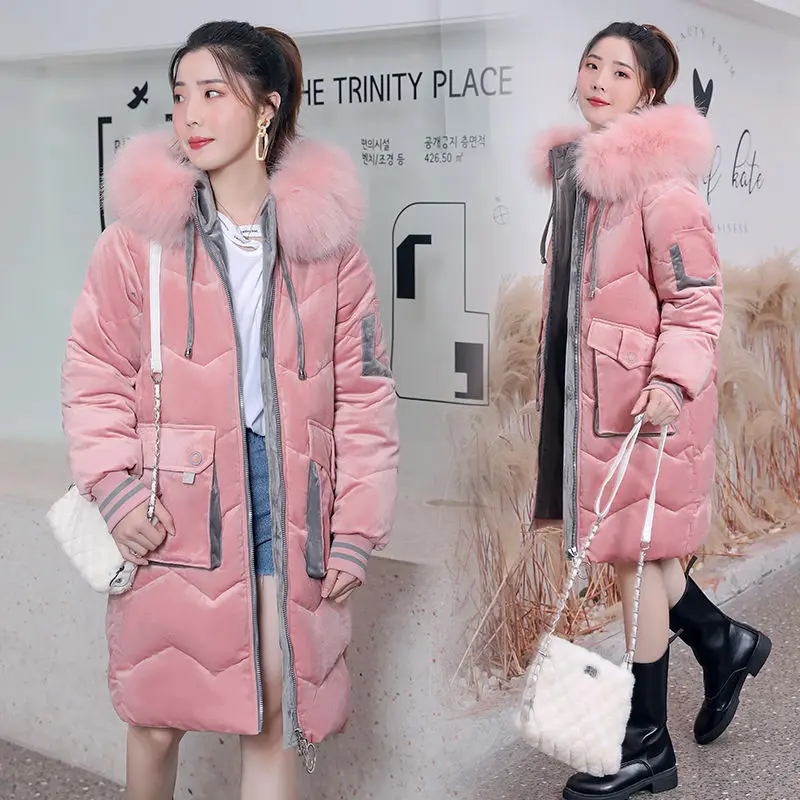 

New 2020 Women Winter Fashion Jacket Hooded Fur Collar Female Coat Long Causal Loose Solid Full Sleeve Warm Thick Parkas W353