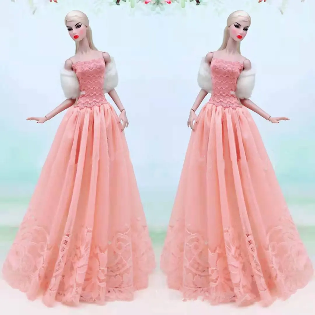 

1/6 элегантное розовое платье принцессы с открытыми плечами для куклы Барби, комплект одежды, вечернее платье 11,5 дюйма, аксессуары для кукол, ...