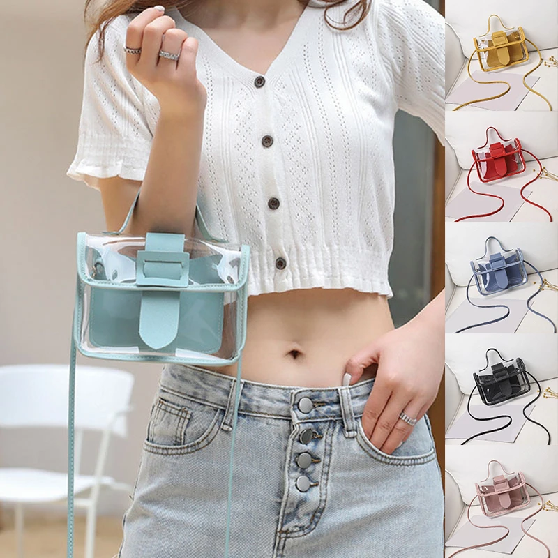 Hot Casual PVC Transparent Clear Shoulder Bag Woman Crossbody Bags Handbag Small Phone with Card Holder Wide Straps Flap | Багаж и сумки