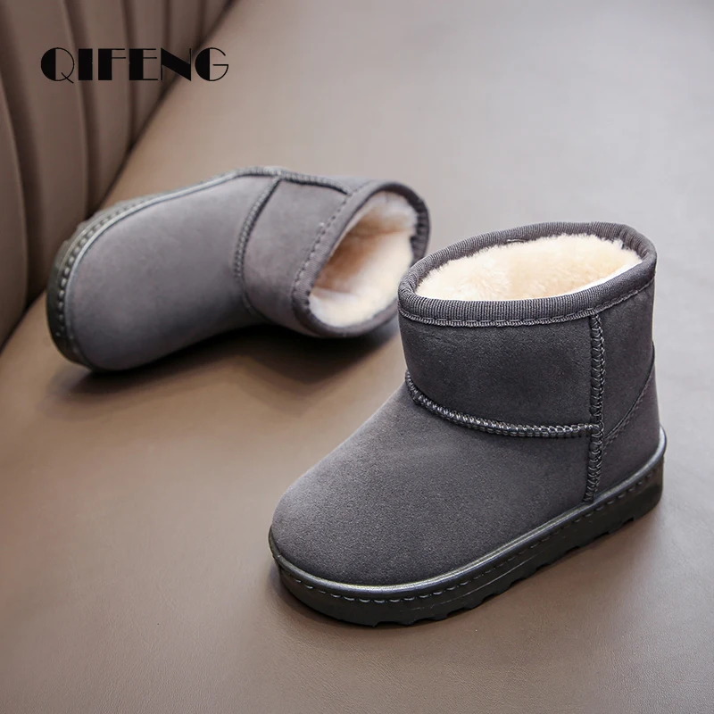 Winter Warm Fur Snow Boots Children Furry Shoes Boys Non-slip Leather Autumn Waterproof Kids Footwear Child Sneakers Baby Boots