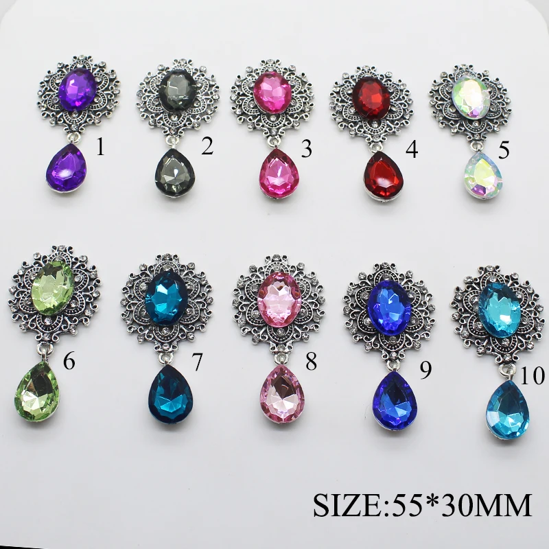 10 шт./лот 55*30 мм кнопки со стразами металлические пуговицы украшение с плоской