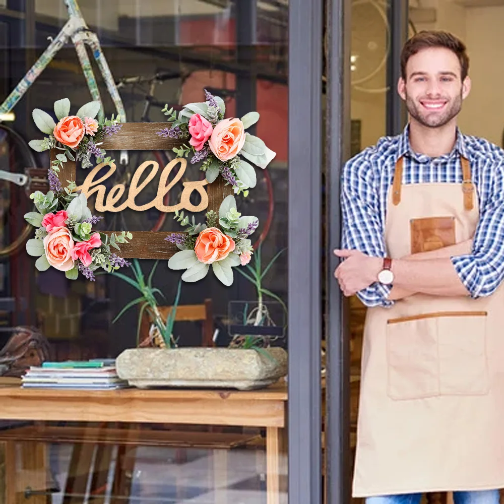 Подвесная дверь с искусственными цветами деревянный знак фоторамка
