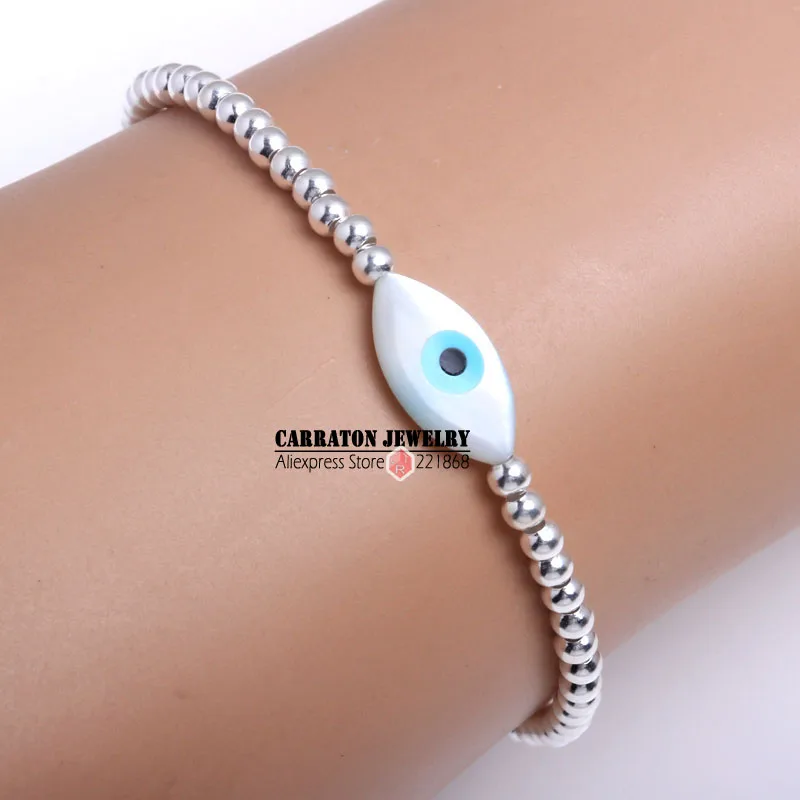 Новые модные эластичные строка Mother Of Pearl В виде ракушки Хамса рука Фатимы сглаза крест с стерлингового серебра 925 бисера браслет