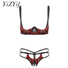Эротический красный кружевной бюстгальтер с вышивкой, трусики, комплект нижнего белья, женское нижнее белье, бюстгальтер и трусики с открытой промежностью, стринги, стринги