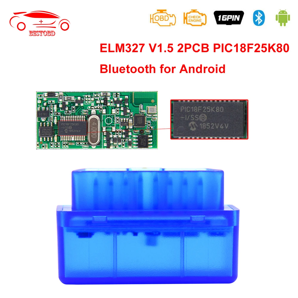Мини сканер ELM327 V1.5 PIC18F25K80 ELM 327 для Android OBD2 Bluetooth obd 2 obd2 автомобильный