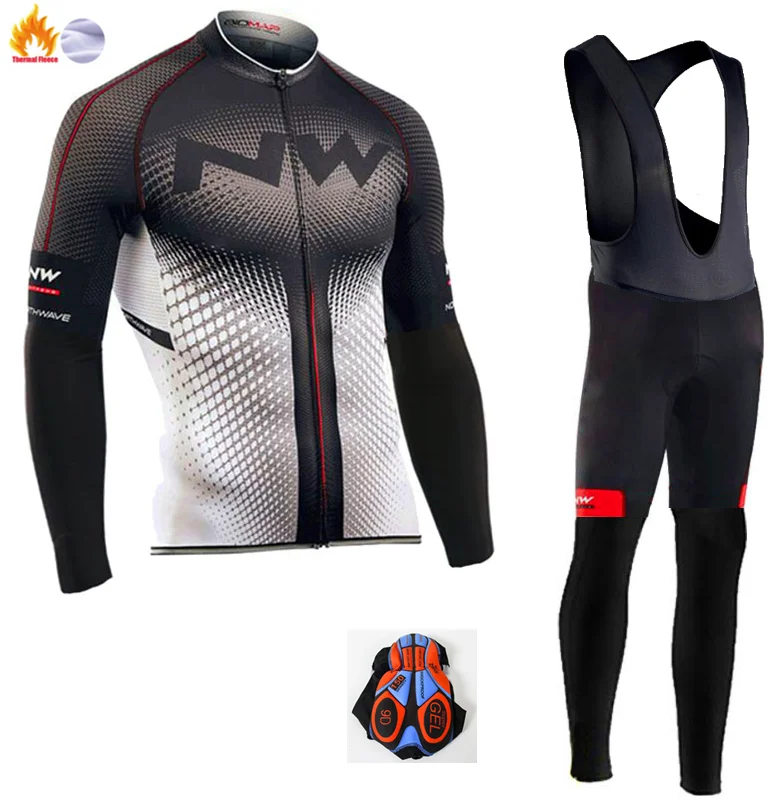 Fleece set Northwave NW Мужская Зимняя шерстяная майка для велоспорта, комплект с длинным рукавом, шорты для велоспорта, Спортивная рубашка, набор NW - Цвет: Fleece set