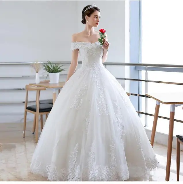 Vestido De Noiva, сексуальное бальное платье цвета шампанского с v-образным вырезом и открытыми плечами, яркое свадебное платье принцессы, Robe De Mariee F - Цвет: off white