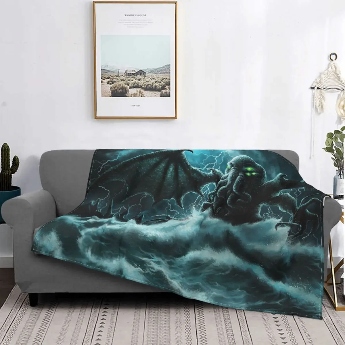 

Cthulhu Monster Fantasy Art Knitted Blanket Horror Fuzzy Throw Blanket Bed Sofa Decoration Lightweight Bedspreads