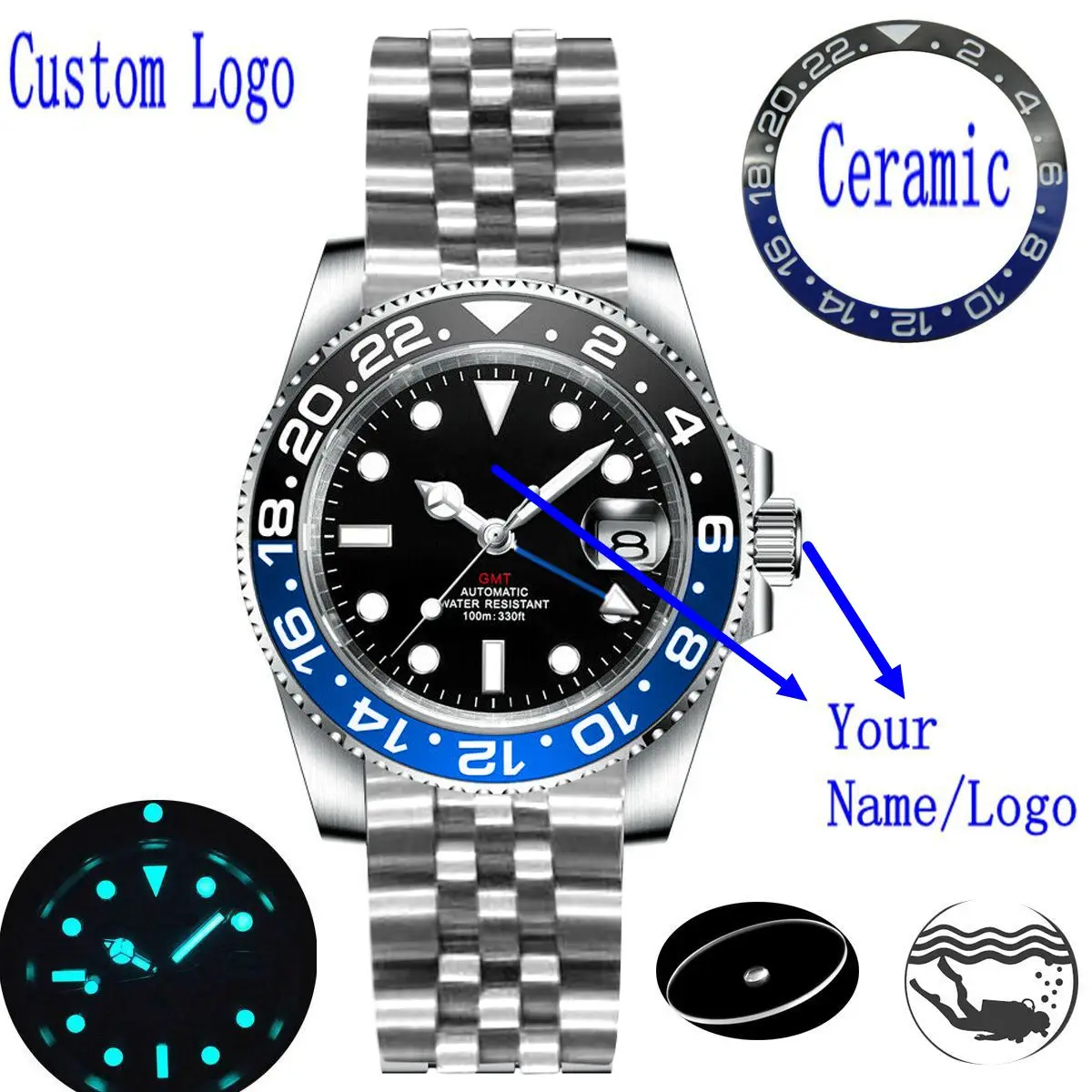 Мужские механические Автоматические часы GMT 40 мм с керамической рамкой Роскошные