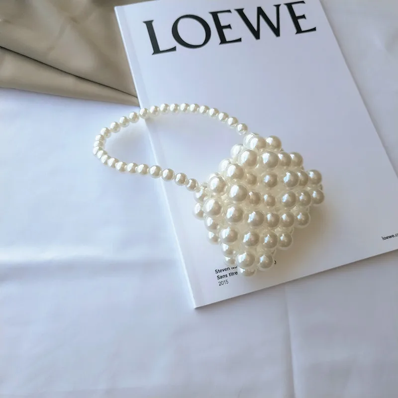 

Brand Hand-woven Pearl Bags Lady Beaded Shoulder Bag Women Party Vintage Handbag Ins Small Flap Bag Mini Cross body Bag 2020