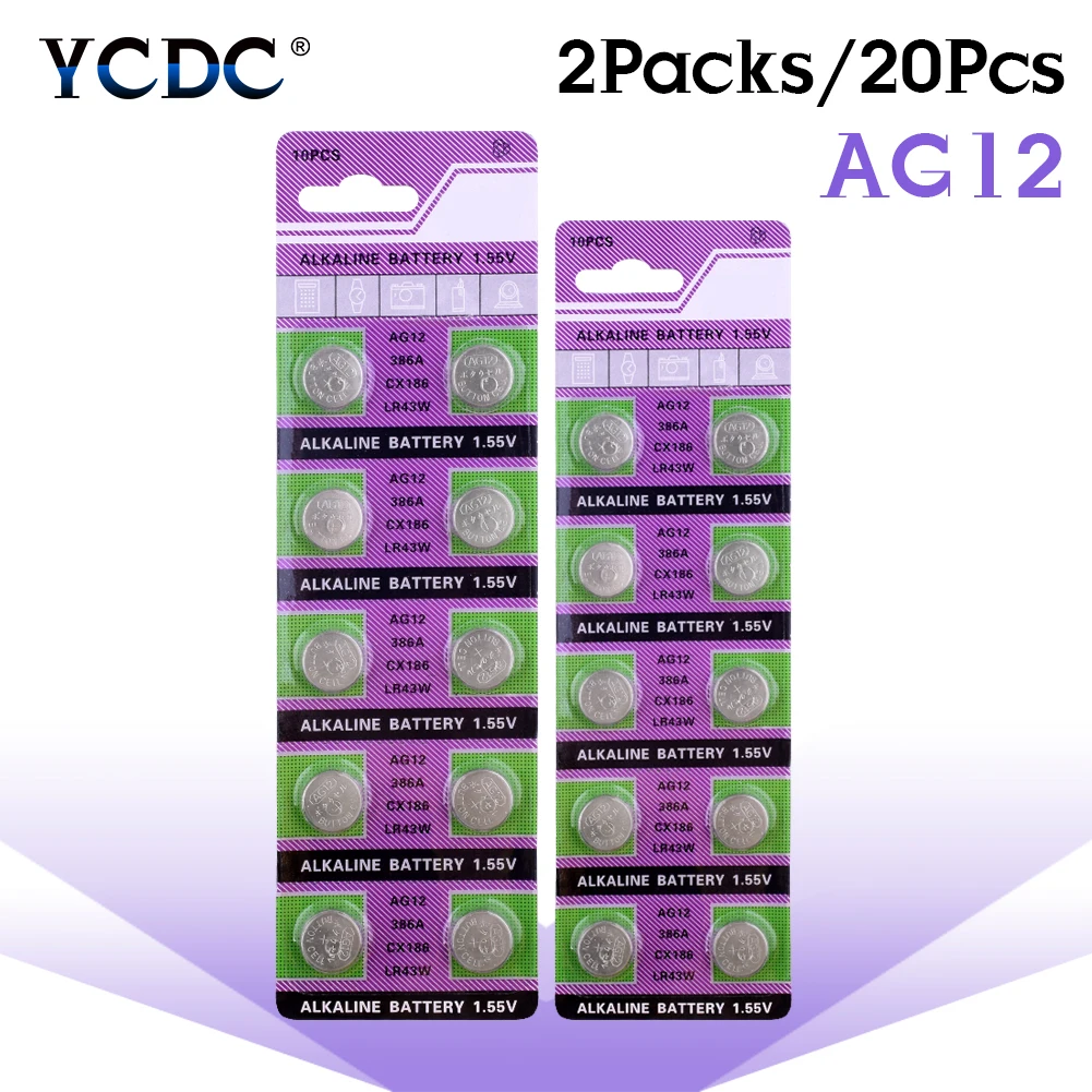Щелочные батареи для часов 20 шт. 1 55 в AG12 AG 12 LR43 LR1144 Pilas SR43W SR43 SR1142 GP386 Кнопочная