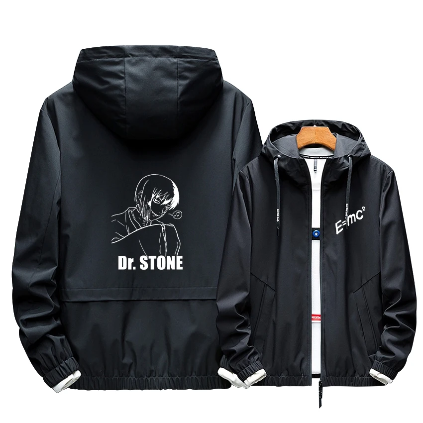 

Dr.STONE Cosplay Black Jacket Print Zipper Winter Warm Noctilucent Thick Hoodie Tooling Coat Fashion Cotton Holran Costume