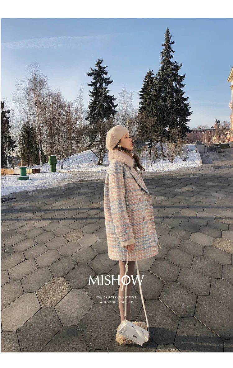 MISHOW женский верхняя одежда зимняя одежда мода теплые шерстяные смеси женский элегантный двубортный шерстяное пальто MX18D9679