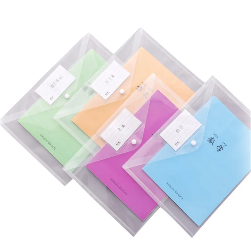 YOUE SHONE 1Pcs A4 Simple Transparent Snap File Bag Plastic information Bag Student Office Supplies Storage