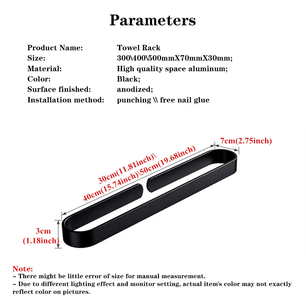 Настенный держатель для полотенец алюминиевый черный ванной и кухни |