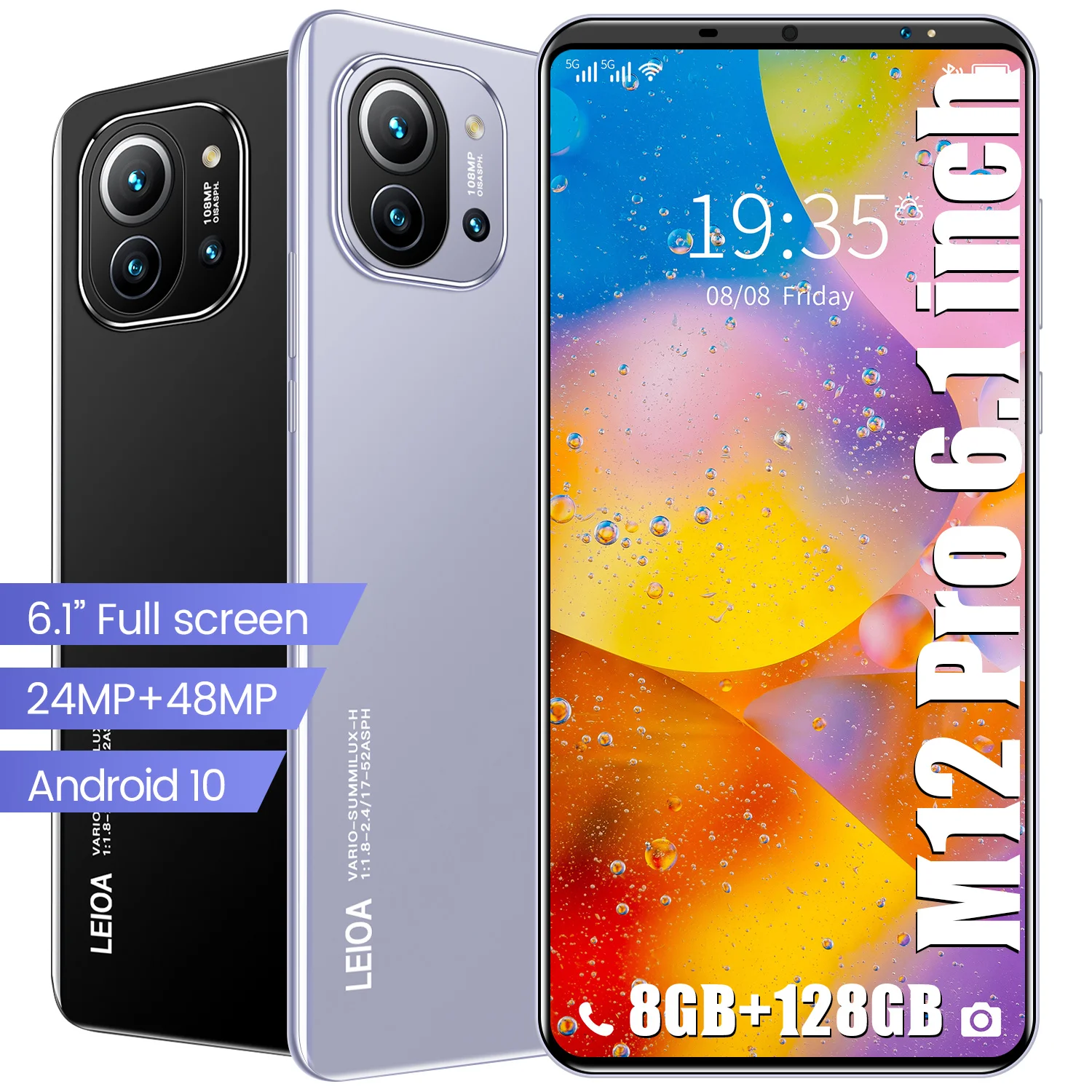 

2021 M12Pro Dual SIM+Micro SD 10 Core 6.1 Inch Cheap Smartphone Andriod 10.0 8GB+128GB 24+48MP Fingerprint Face ID Mobile Phone