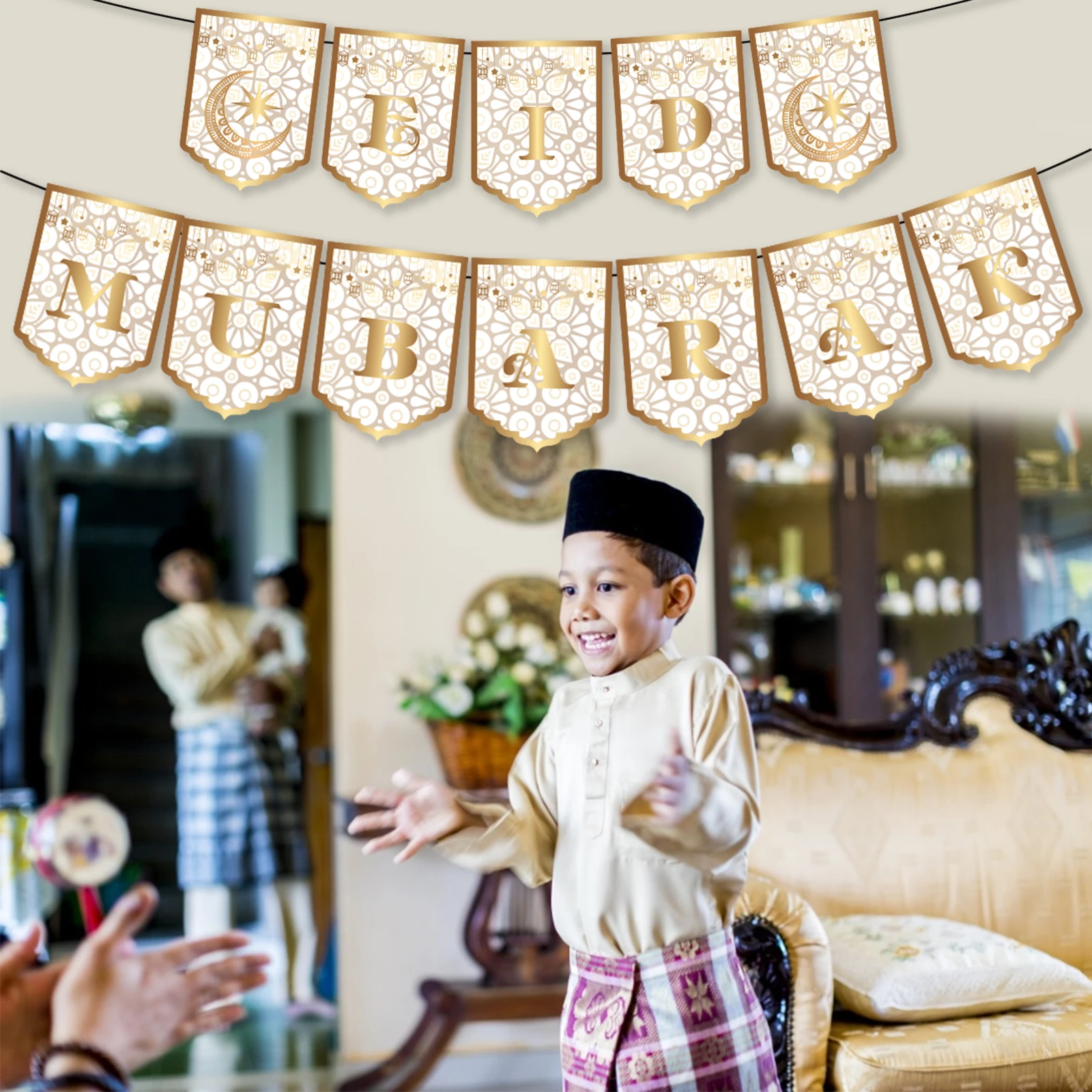Белая Золотая Роскошная мусульманская Рамадана для традиционной вечевечерние