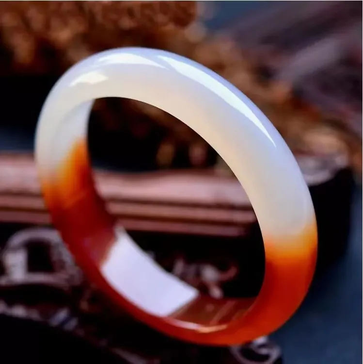 

Send Certificate White And Red Natural Agate Bangle Jade Jewelry Women Two-tone Chalcedony Real Jades Bangle Girlfriend Mom Gift