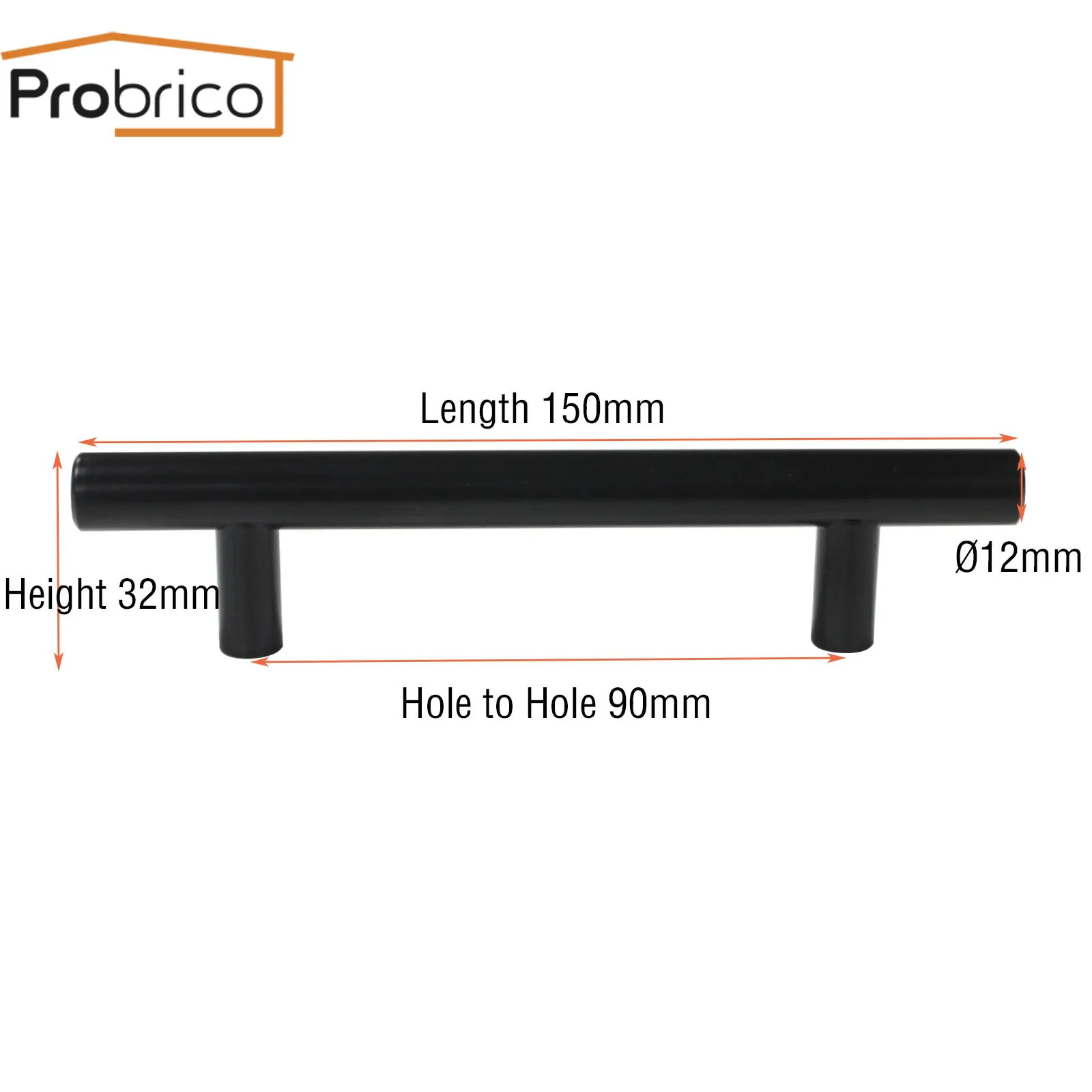 R 90mm Probrico Черный квадрат/круглые ручки шкафа Нержавеющая сталь шкафа Ручка для кухонной двери мебели ящика "~ 20''" - Цвет: R 90mm