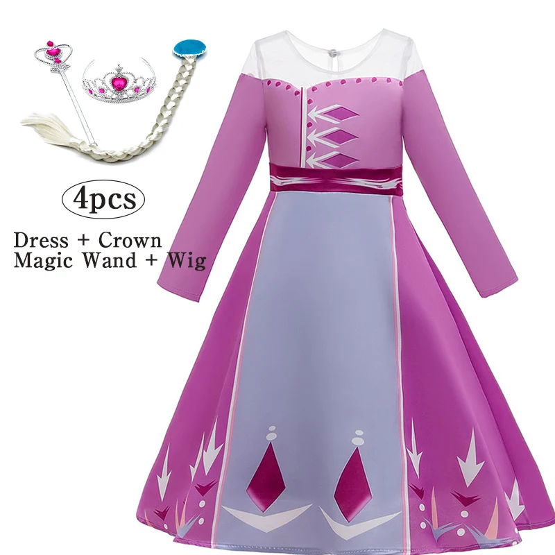 

New 2020 Girls 2 Anna Elsa Dress Princess Dress Kids Dresses For Girls Costume Carnival Cosplay Party Children Clothing fantasia