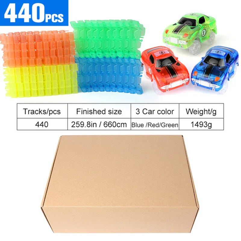 

2021 Flexible magical track bridge car Glowing Race Tracks Set Creative gifts Educational toys for children boys Birthday Gifts