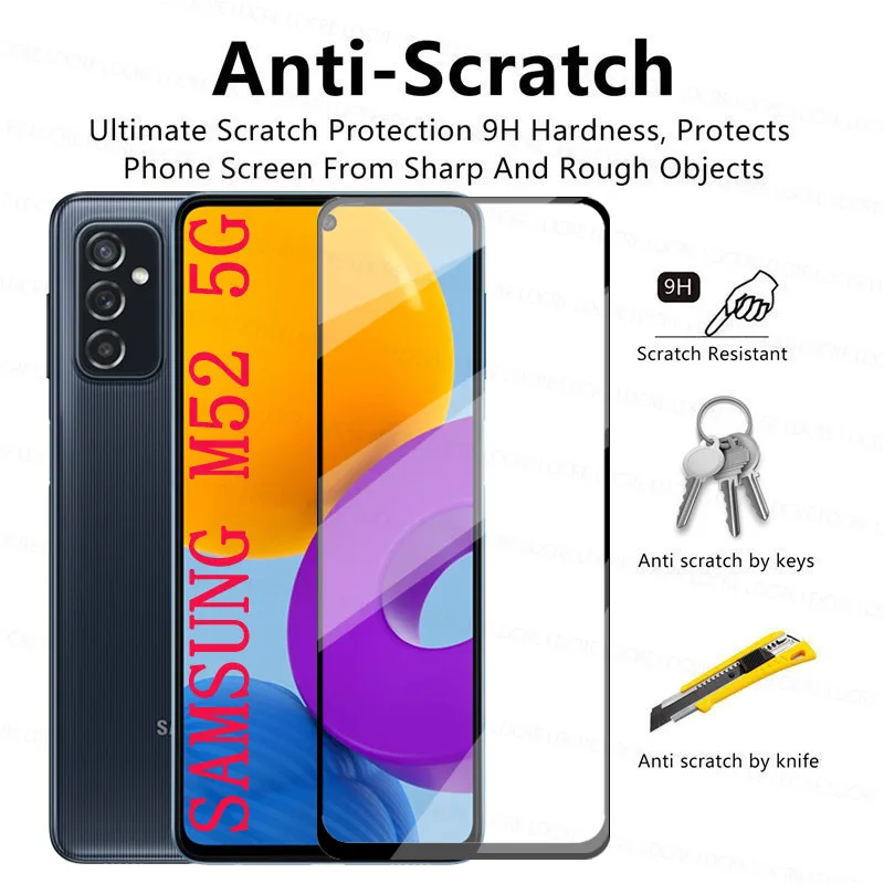 Vidrio Templado 4 en 1 para Samsung Galaxy M52, Protector de pantalla, pel&iacute;cula de lente de c&aacute;mara, 2.5D, M52, M62, M42, M32, M22, M12-1