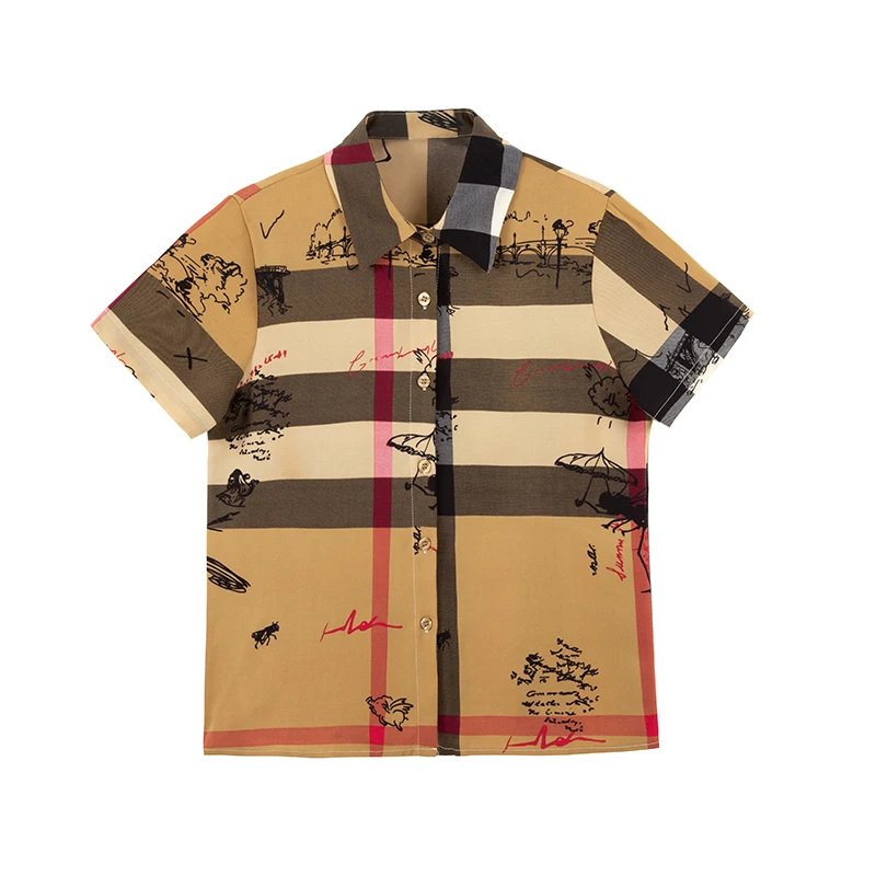 

summer Fashion PIaid chiffon women blouse shirt printing short sleeve ladies blouse shirt 2021 ladies tops women shirts