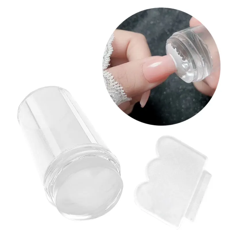 

1pcs Transparent Nail Stamper Silicone Head Manicure Scraper Polish Transfer Template Kits With Cap Nail Art Stamping Plate Tool